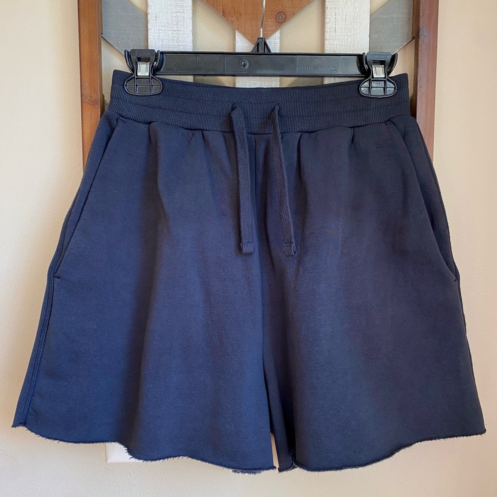 COS XS Sweat Shorts Elastic Waist Pull On Midnight Navy Blue Flowy High Waist
